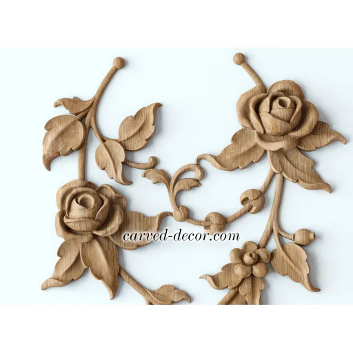 N-475 large vertical artistic rose wood onlay applique gothic style