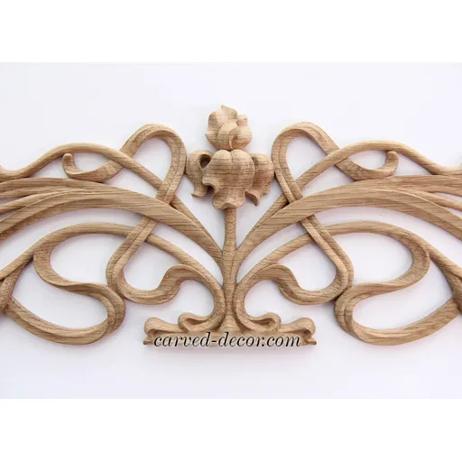 Long Art Nouveau Pediment with Iris from solid wood - 1 