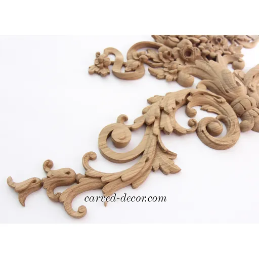 horizontal decorative flowers basket wood carving applique baroque style