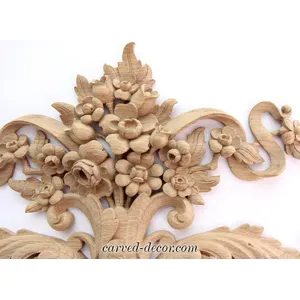 horizontal decorative flowers basket wood carving applique baroque style