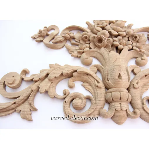 horizontal decorative flowers basket wood carving applique baroque style