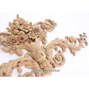horizontal decorative flowers basket wood carving applique baroque style