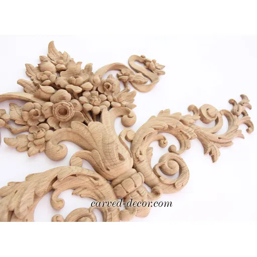 horizontal decorative flowers basket wood carving applique baroque style
