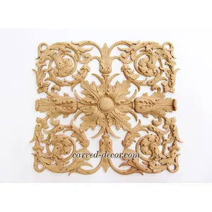 N-196 oak vertical hand carved floral acanthus scrolls applique