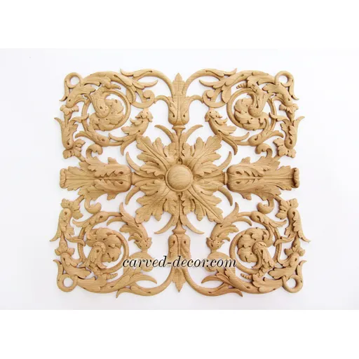 N-196 oak vertical hand carved floral acanthus scrolls applique
