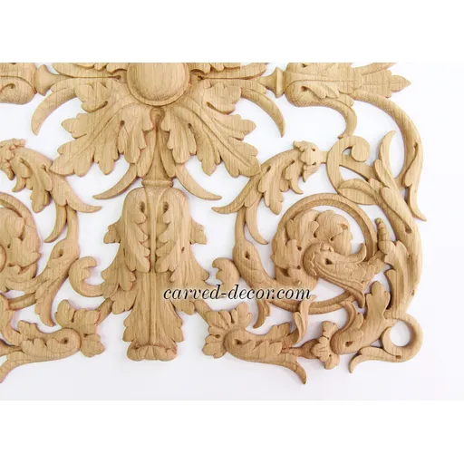 N-196 vertical oak hand carved floral acanthus scrolls applique