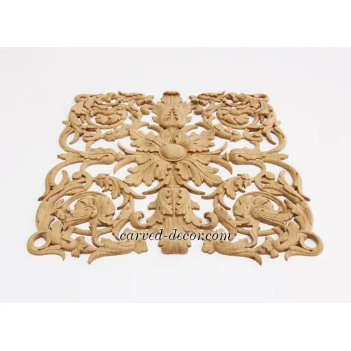 N-196 beech vertical hand carved floral acanthus scrolls applique