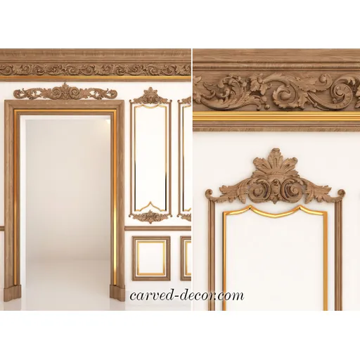 Large ornamental scroll onlay for mantels from wood