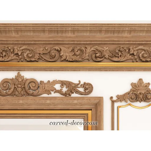 Large ornamental scroll onlay for mantels from wood
