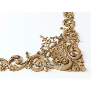 large Exquisite Rosette Wood Corner Onlay