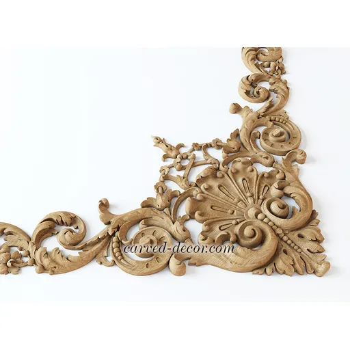 large Exquisite Rosette Wood Corner Onlay