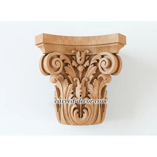 Corinthian capitel with volutes for half column from beech