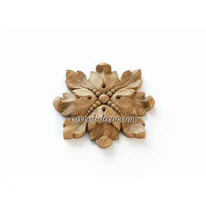 R-074 medium round hand carvedflower wood rosette appliques victorian style