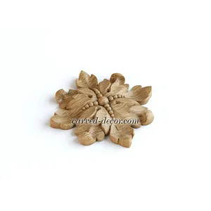 R-074 medium round hand carvedflower wood rosette appliques victorian style