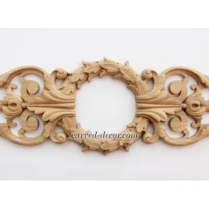 N-127 wooden large horizontal decorative wreath wood carving applique