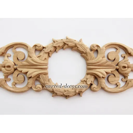 N-127 wooden large horizontal decorative wreath wood carving applique