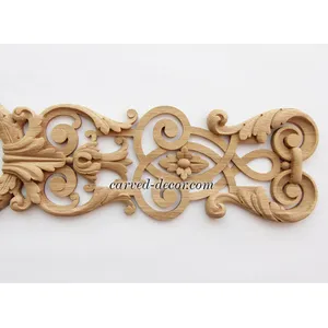 N-127 victorian extra large horizontal decorative wreath wood carving onlay