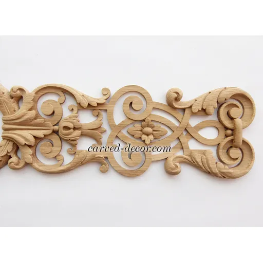 N-127 victorian extra large horizontal decorative wreath wood carving onlay