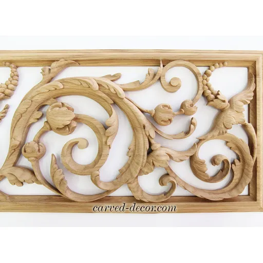 horizontal hand carved floral acanthus scrolls onlay applique beech