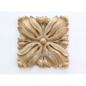 small square ornate flower wood rosette appliques victorian style
