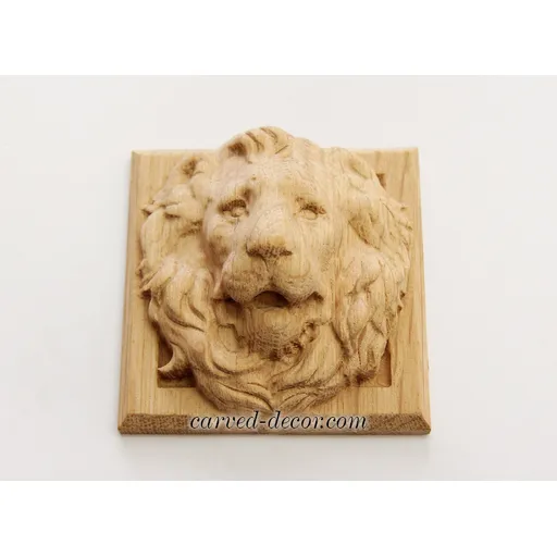 Wood Applique Lion Head Square-shaped - 2