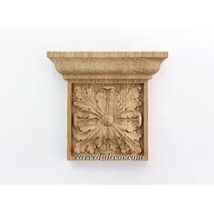 KL-032 Flat wood capital with acanthus leaf rosette from oak - 2