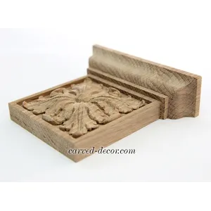 KL-032 Flat wood capital with acanthus leaf roFlat wood capital with acanthus leaf rosette from oak - 3sette from oak - 1