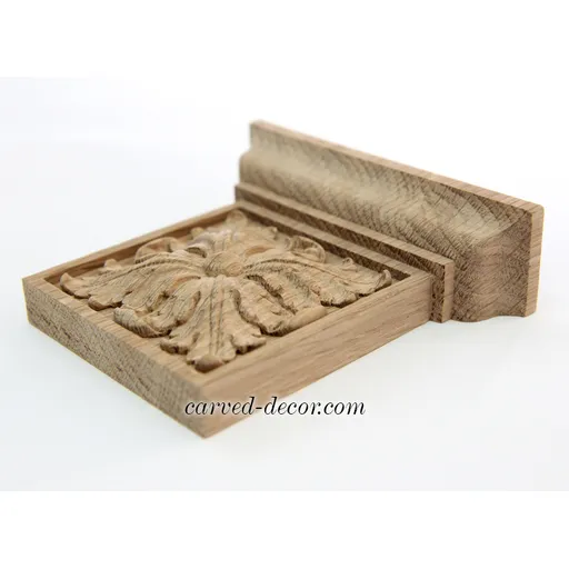KL-032 Flat wood capital with acanthus leaf roFlat wood capital with acanthus leaf rosette from oak - 3sette from oak - 1