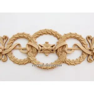 baroque large horizontal architectural wreath wood carving applique - 1