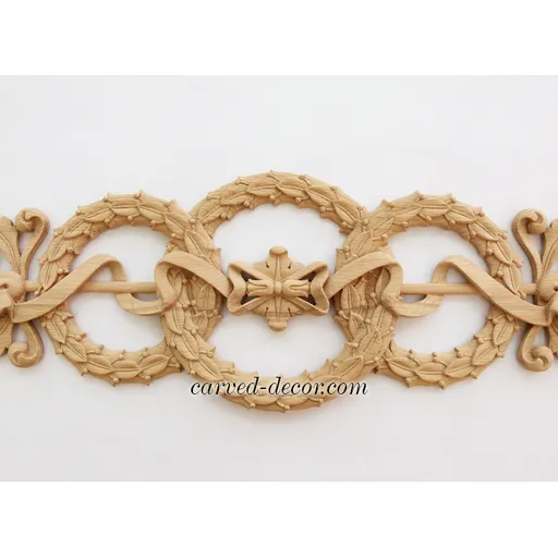 baroque large horizontal architectural wreath wood carving applique - 1