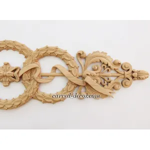 baroque large horizontal architectural wreath wood carving applique - 2