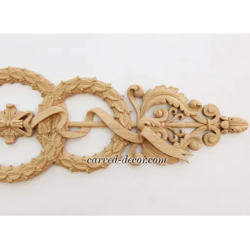 baroque large horizontal architectural wreath wood carving applique - 2