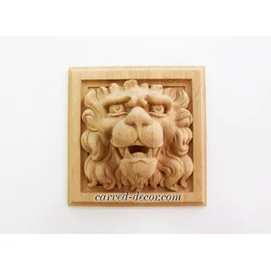 Carved beech wall decor lion head square-shaped - 3