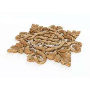 N-337 square artistic leaf wood onlay applique baroque style