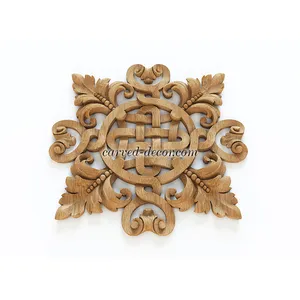 N-337 square artistic leaf wood onlay applique baroque style