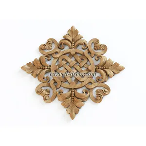 N-337 square artistic leaf wood onlay applique baroque style