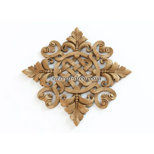 N-337 square artistic leaf wood onlay applique baroque style
