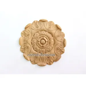 R-008 medium round ornate flower oak medallion classical style