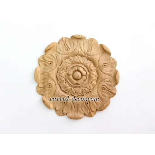 R-008 medium round ornate flower oak medallion classical style