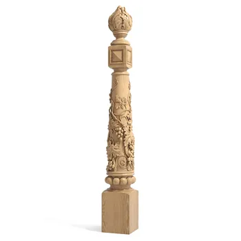 Large 52" Square Oak Newel Post with Wood Carving Grapes