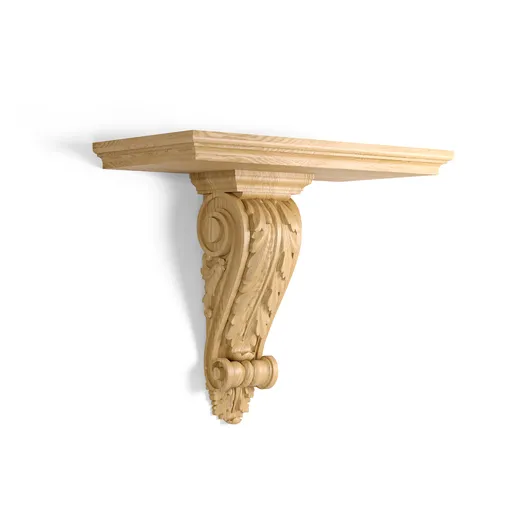 wood wall shelf with carved corbel acanthus leaf 