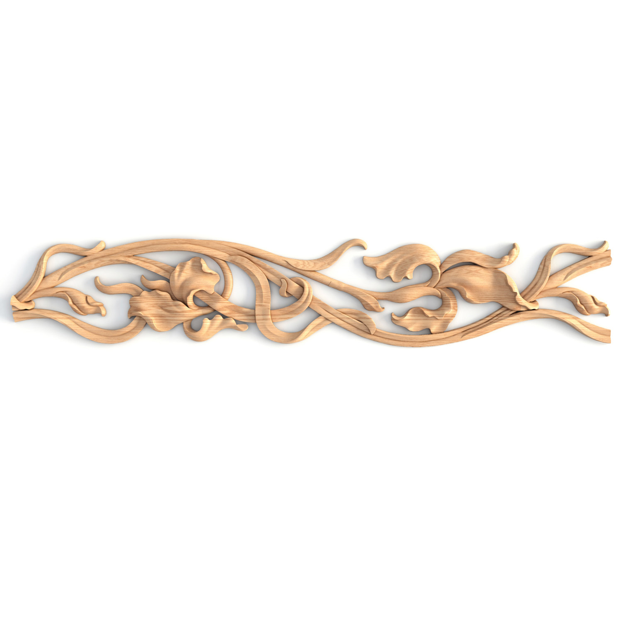 Openwork floral wood trim with iris flowers moulding for interiors