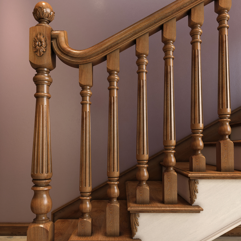 Victorian Wood Stair Baers Fluted