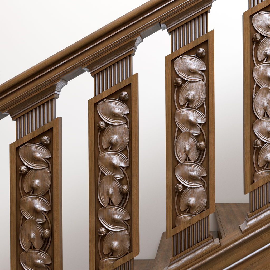 Unfinished wooden baluster, Architectural floral baluster