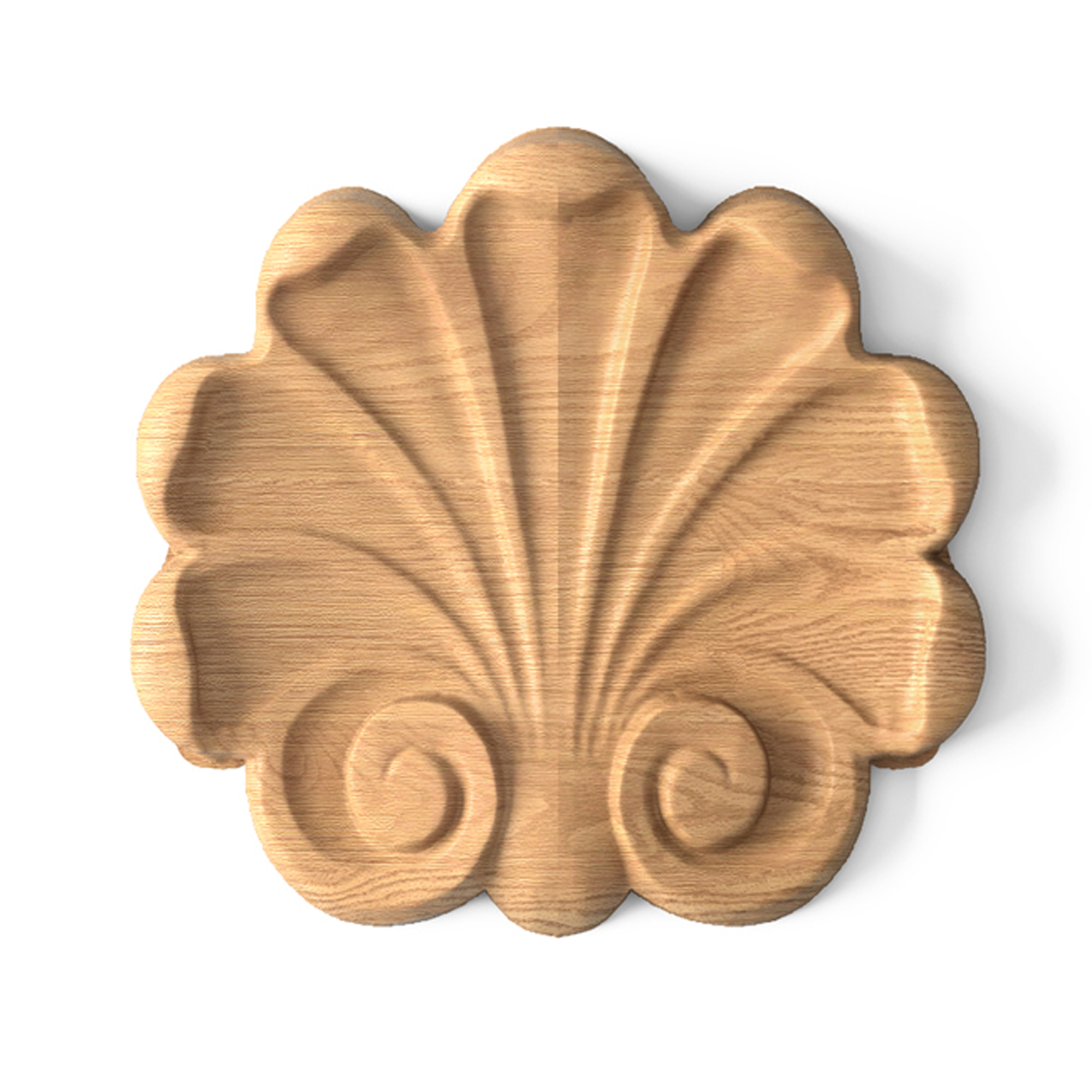 Ornament Shell Birch Wood Applique - 3" X 2-1/2" Onlay Antique & Modern Furniture Doors, Walls Carved Ornamental Decor | WA1-B