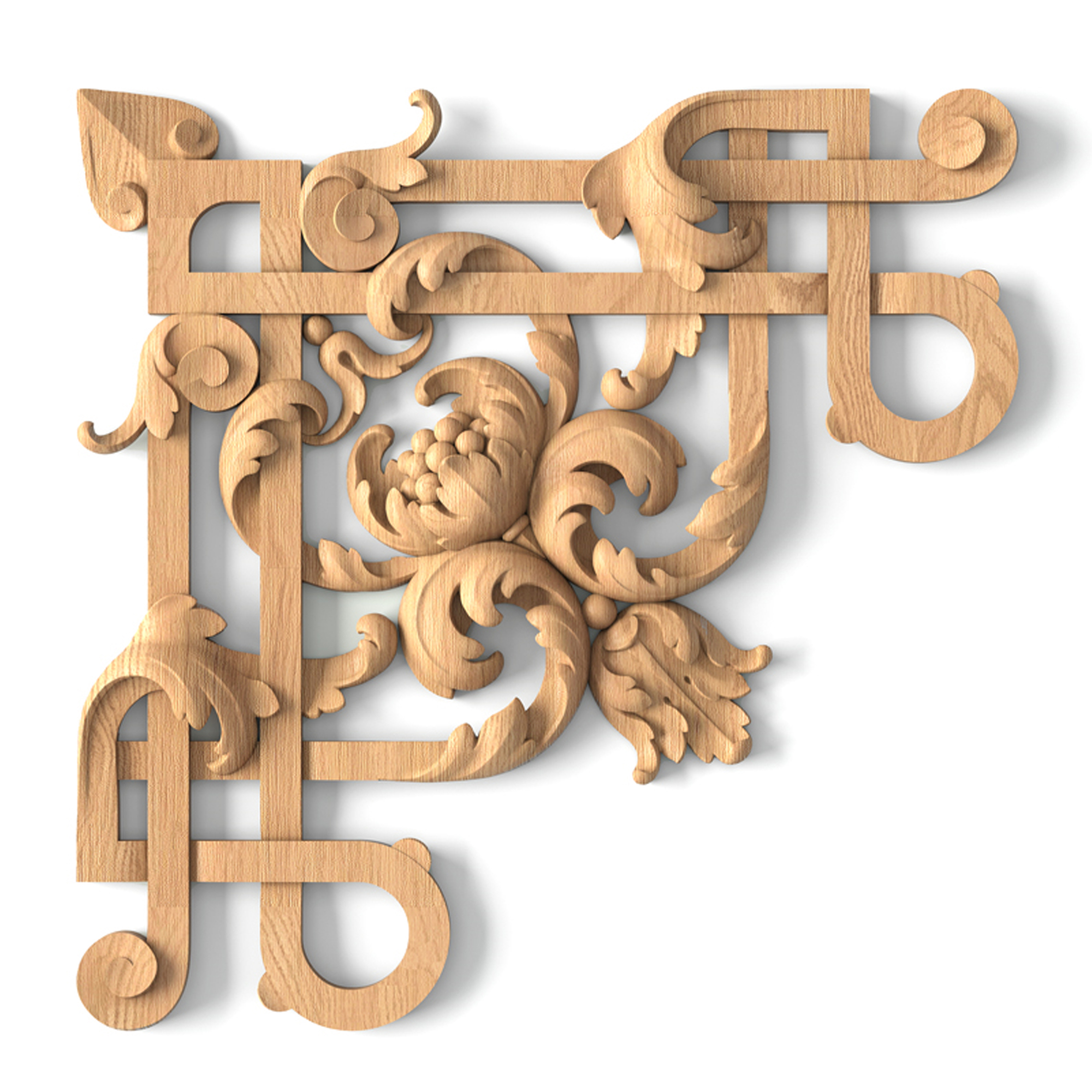 Pierced floral onlay, Carved acanthus applique