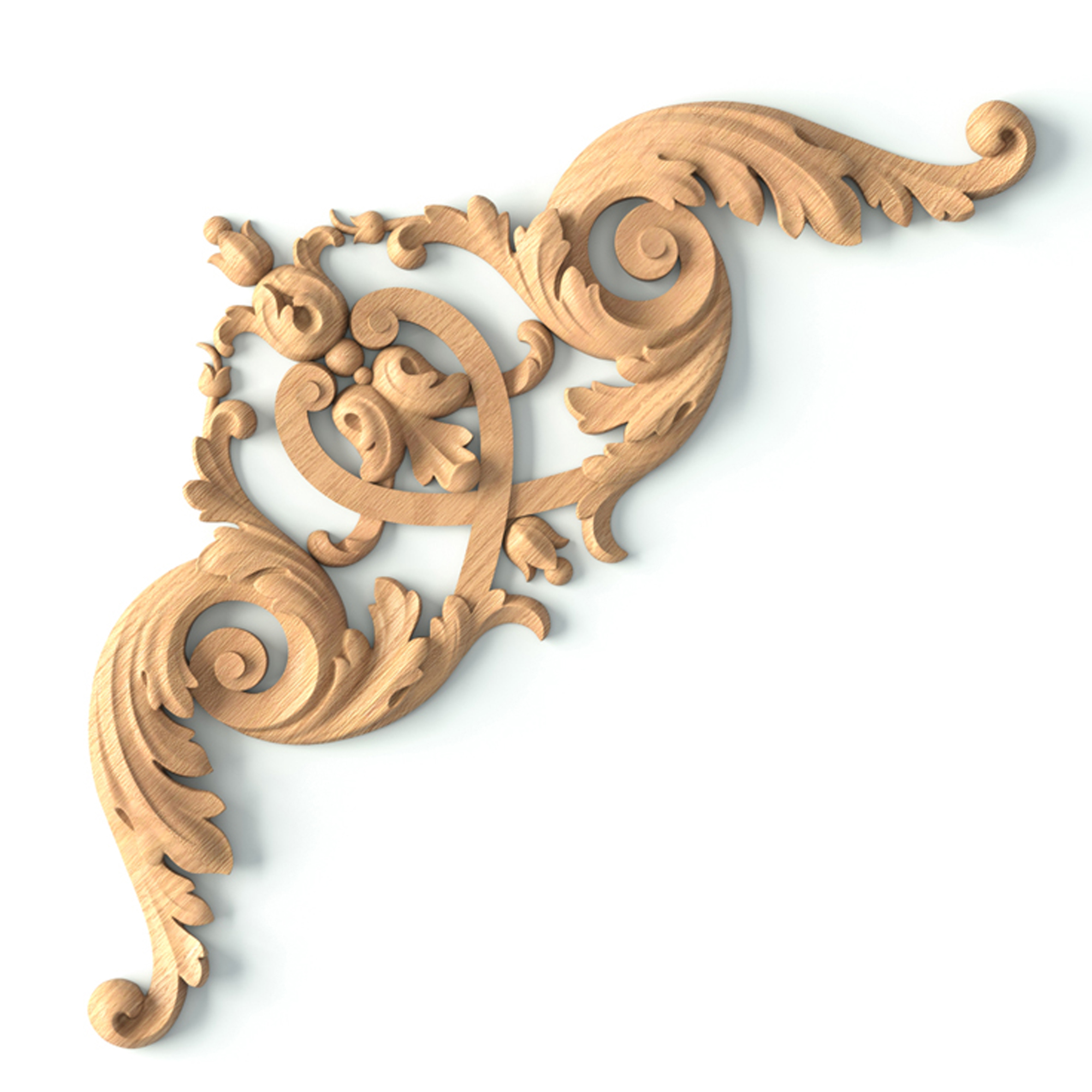 Carved corner onlay, Floral furniture applique