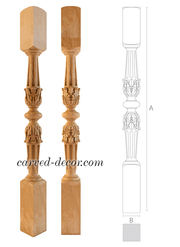 Antique stair post, Vintage oak staircase part